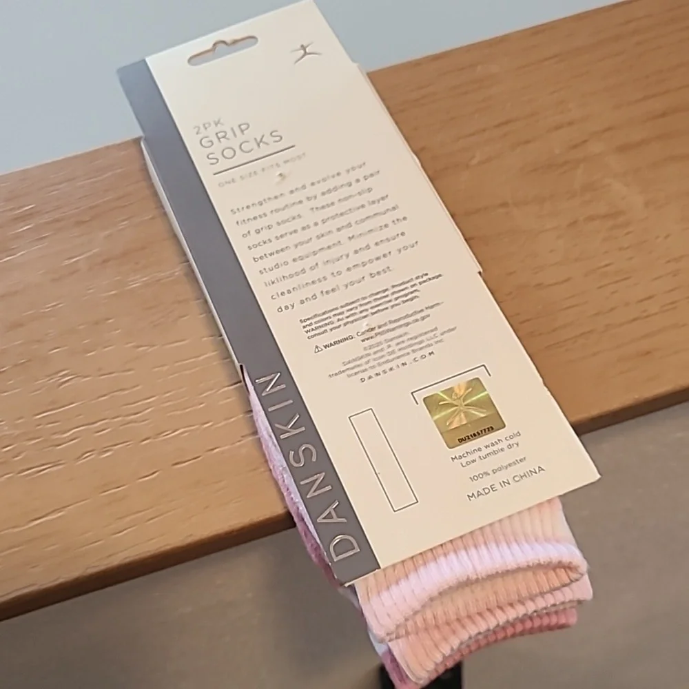 Danskin Pink Crew Grip Socks with White Stripe - 2 Pack